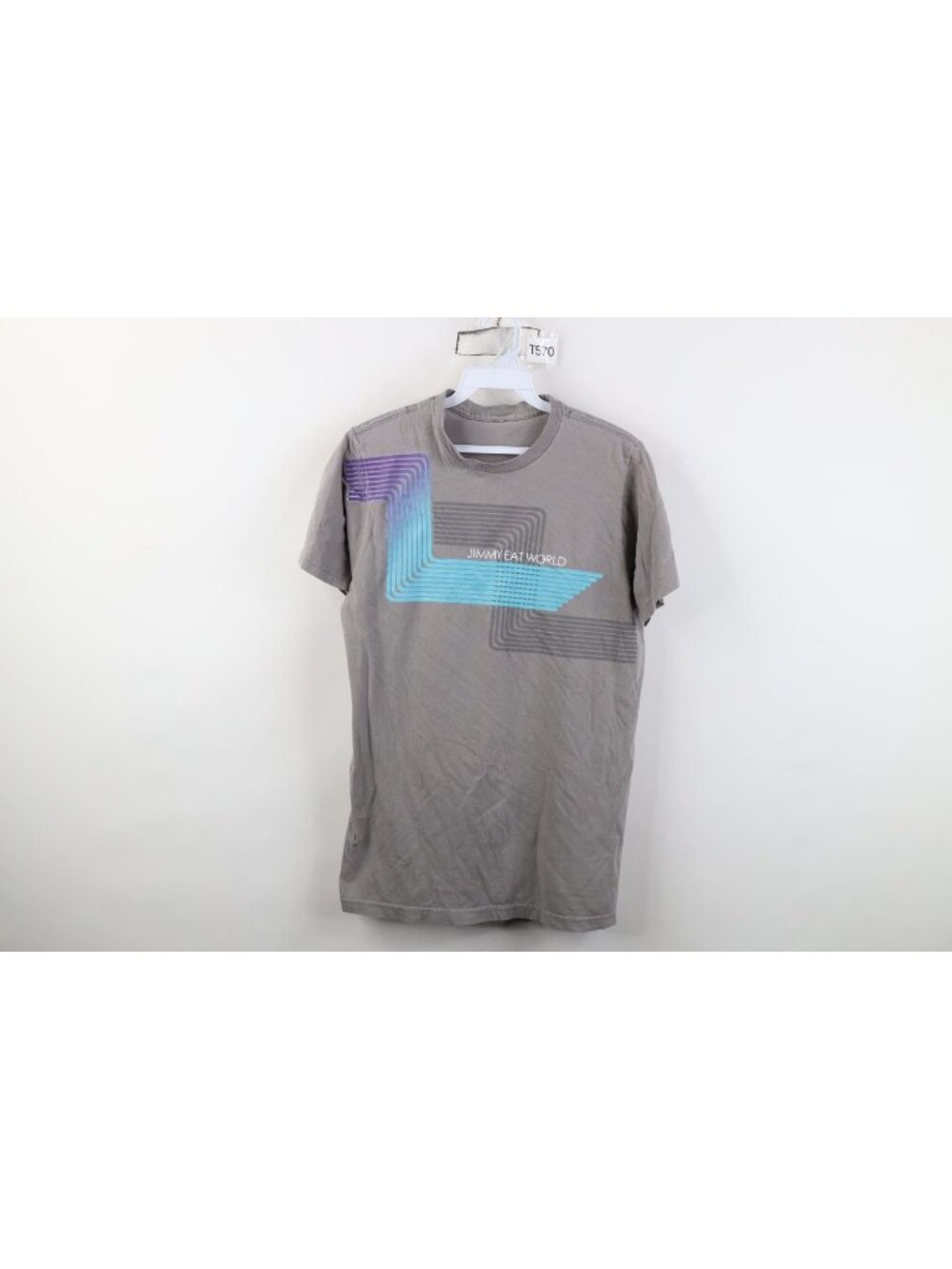 Vintage Y2K Womens Small Faded Spell Out Jimmy Eat World Band T-Shirt Gray